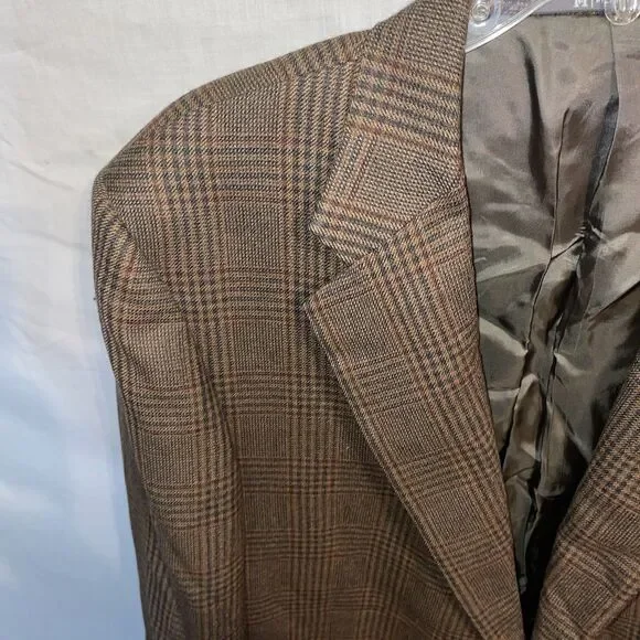 Hickey Freeman Men’s Dress Blazer Size 44 Long Brown Plaid Business Formal City